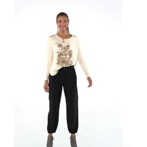 CAbi #4365 Fall 2022 Cream Long Sleeve Airbrush Tee, M